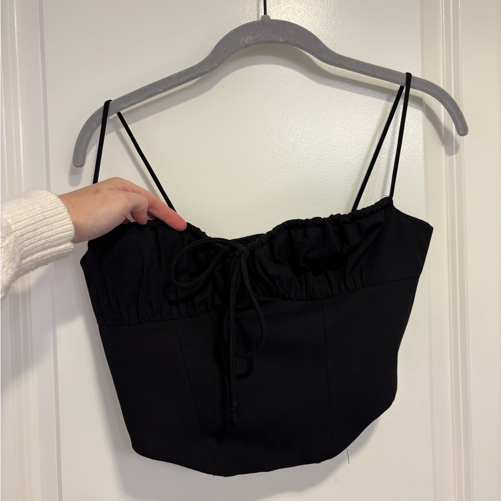 White Fox Black Ruched Corset Bustier Crop Top (S)